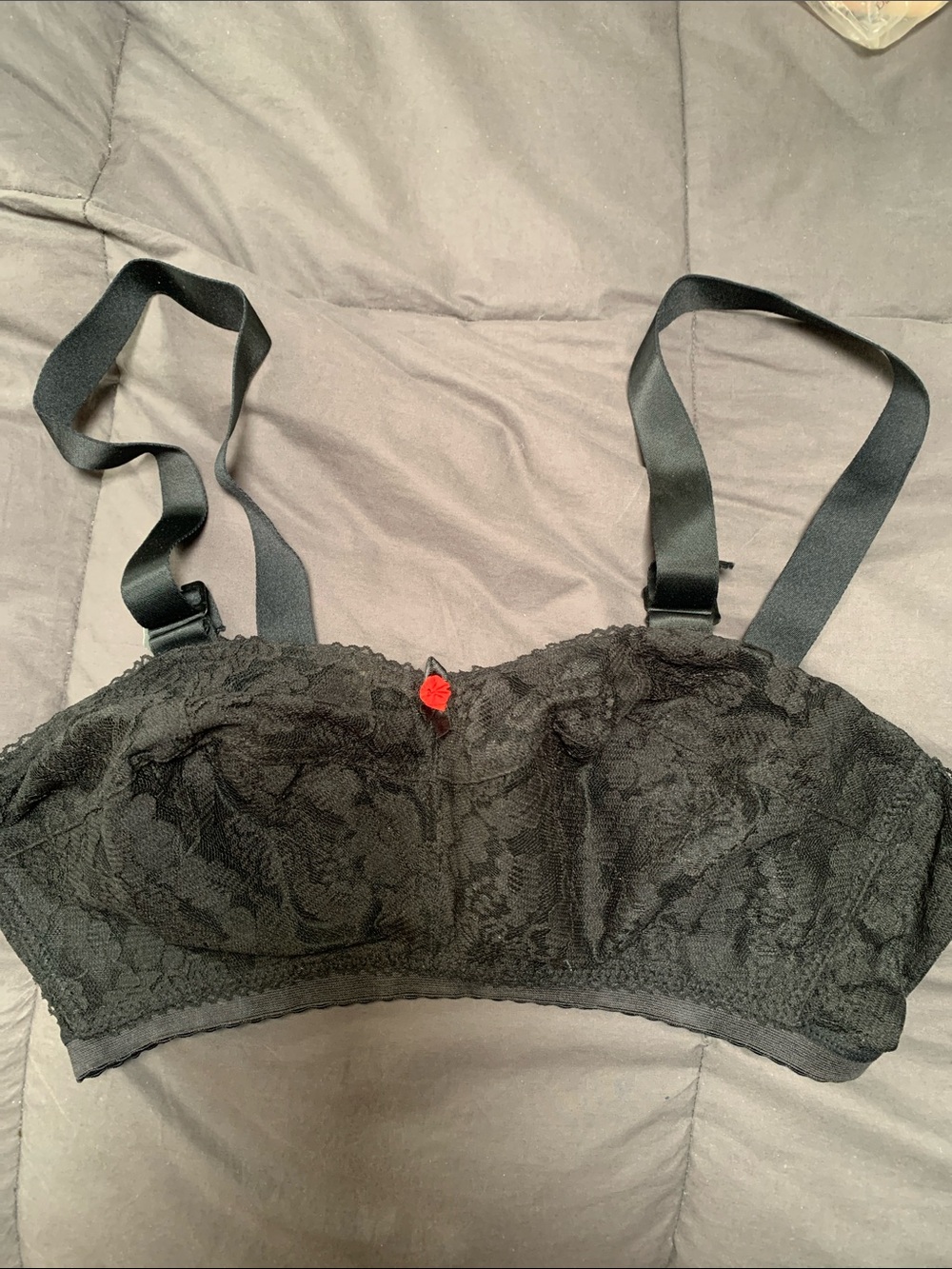 Vintage Black Lace Lady Cameo Bullet Bra 36FF